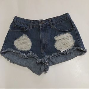 Mid-rise Distressed Denim Shorts